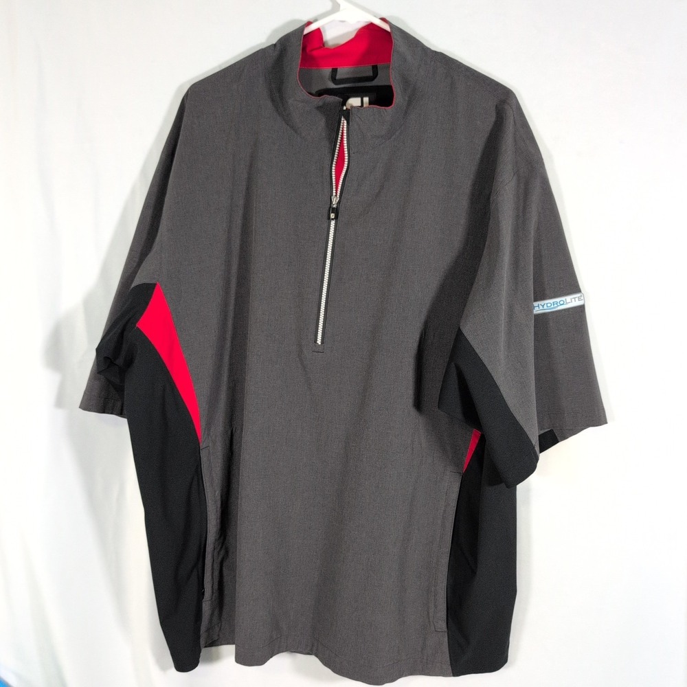 FootJoy DryJoys HydroLite Men's 2XL Lightweight 1/2 Zip Golf Jacket Gray Red